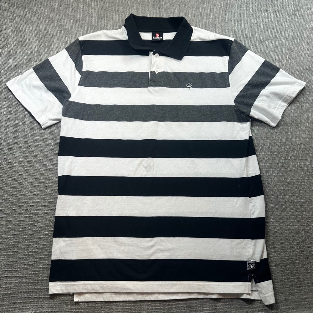 Southpole Polo Shirt Mens XXL Black White Gray Striped Short Sleeve